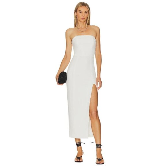 Nicholas Adiba Strapless Round Edge Midi Dress in Off White 4 New Womens - Picture 1 of 15